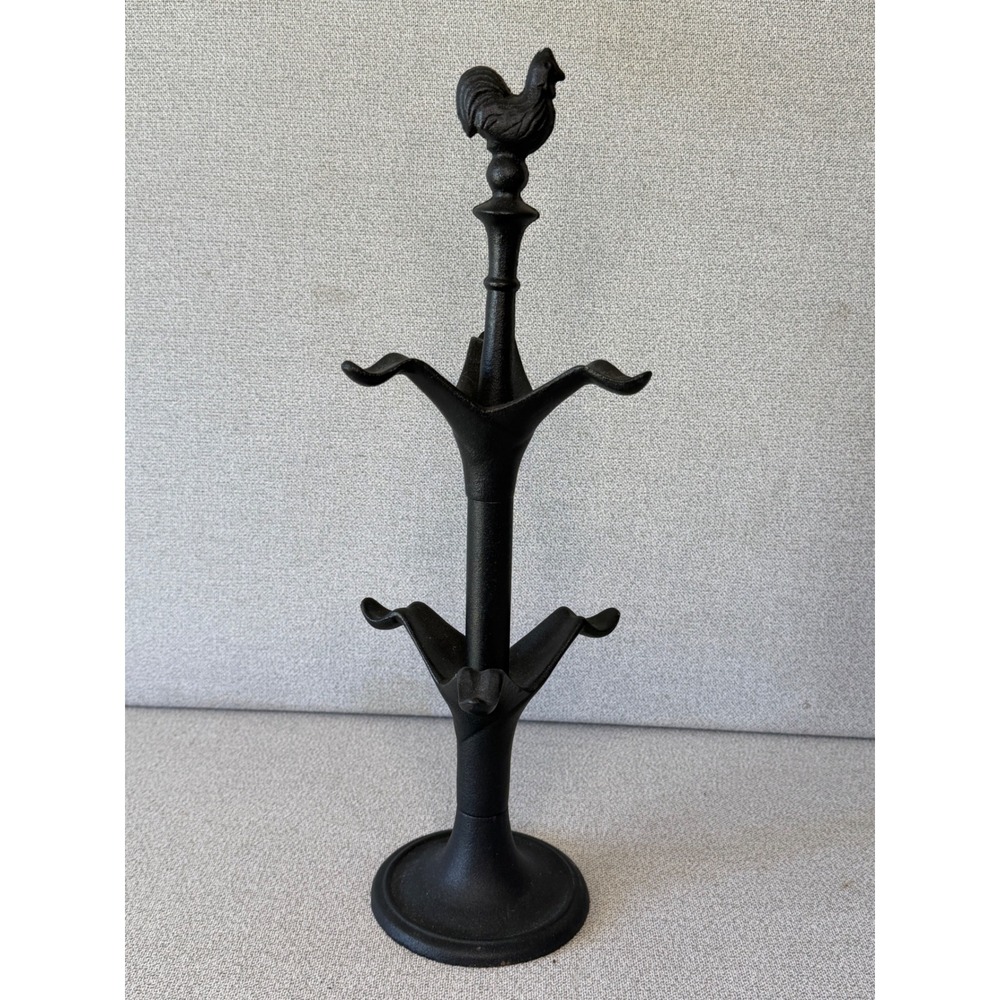 Invicta France Cast Iron Rooster Mug Tree Black VTG rustic Farmhouse Cottage